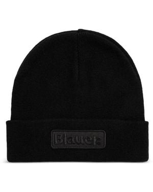 Blauer Berretto Con Applicazione Logo - Nero