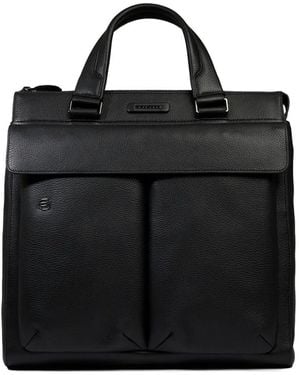 Piquadro Sac Cabas En Cuir À Fini Grainé - Noir