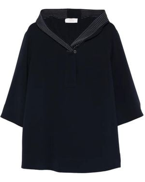 Marina Rinaldi Blusa A Rayas Con Capucha - Azul