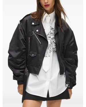 KARL LAGERFELD Ruched Satin Bomber Jacket - Black