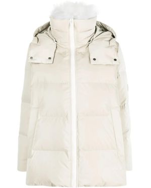 Yves Salomon Hooded Zip-Up Quilted Down Coat - Natural