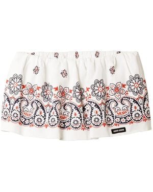Miu Miu Jupe-Short Slubbed En Popeline - Blanc