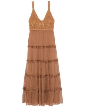 ERMANNO FIRENZE Crochet Ruffled Maxi Dress - Brown