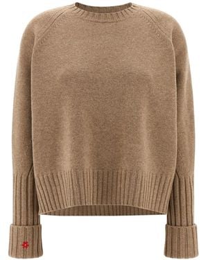 Tory Burch Floral-Embroidered Ribbed Jumper - Brown