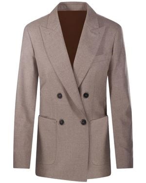 Max Mara Mélange-Effect Double-Breasted Blazer - Brown