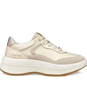 Geox Spherica Ecub Panel Leather Sneakers - White