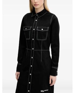 Karl Lagerfeld Contrast-Stitch Mini Shirt Dress - Black