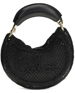 Chloé Summer Banana Raffia Kleine Tas Met Logo - Zwart