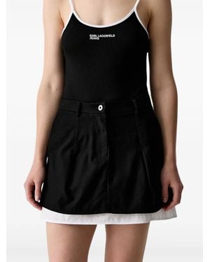 KARL LAGERFELD Logo-Embroidered Layered Mini Skirt - Black
