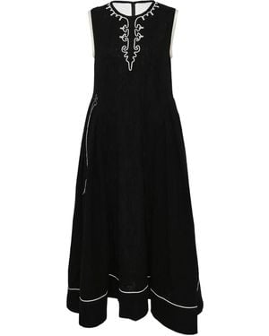 Renli Su Embroidered Midi Dress - Black