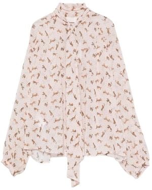 iBlues Pussy-Bow-Collar Animal-Print Blouse - Pink