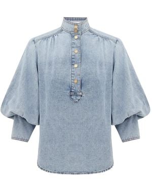 Zimmermann Blouse À Manches Ballon Et Détail De Nœud - Blue