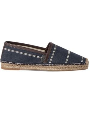 Brunello Cucinelli Alpargatas Vaqueras De Lino Y Algodón Con Rayas Dobles De Tiza Y Pestaña Brillante - Azul