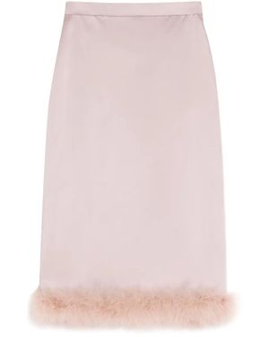 Valentino Garavani Satin Midi Skirt With Feathers - Pink