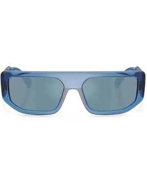 Dolce & Gabbana Logo-Lettering Rectangle-Frame Sunglasses - Blue