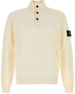 Stone Island High-Neck Button Jumper - Natural