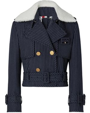 Thom Browne High Twist Wool Cropped Trench - Blue