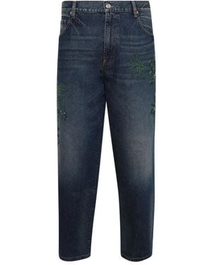 Bluemarble Stonewashed Botanic-Embroidered Jeans - Blue