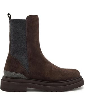 Brunello Cucinelli Monili-Chain Suede Boots - Brown