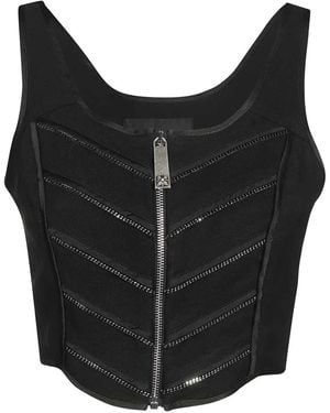 John Richmond Zip-Fastening Chain-Embellished Top - Black