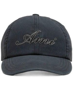 Ami Paris Cotton Cap With Emboirery - Blue
