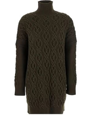 Max Mara Cable Knit Roll-Neck Dress - Green