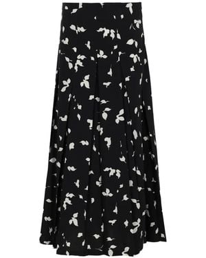 Alysi Pleated Floral Skirt - Black