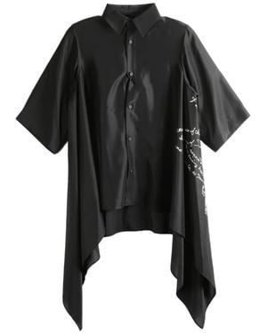 Yohji Yamamoto Asymmetric Script-Print Shirt - Black
