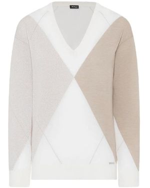 Kiton Trui Met Geometrisch Patroon En V-Hals - Wit