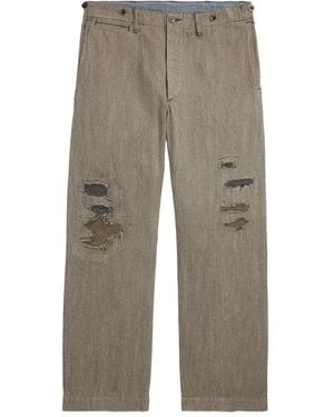 RRL Distressed Straight-Leg Pants - Grey