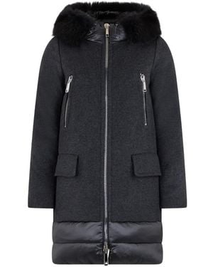 Moorer Fur Trim Zip Coat - Black