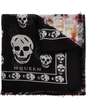 McQueen Écharpe Frangée À Motif Tête De Mort - Black