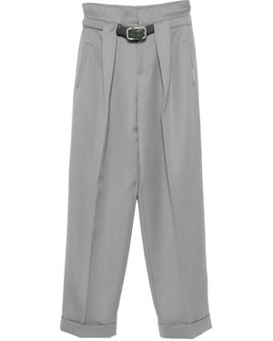 The Attico Pleated Belted Trousers - Grey