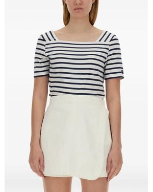 Saint James Camiseta a rayas con cuello cuadrado - Blanco