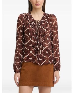 Pedro Del Hierro Madrid Ruffled Patterned Top - Brown