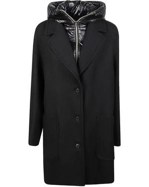 Herno Layered Hooded Single-Breaasted Coat - Black