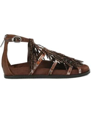 Kurt Geiger Fringe-Trimmed Snakeskin-Effect Sandals - Brown