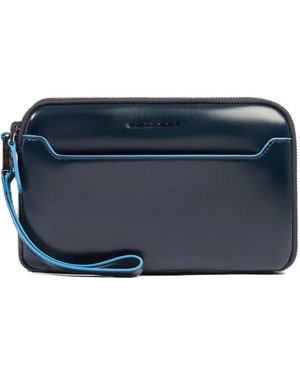 Piquadro Leather Wrist-Strap Clutch Bag - Blue