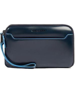 Piquadro Leather Wrist-Strap Clutch Bag - Blue
