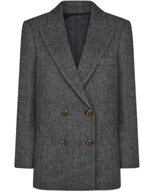 Blazé Milano Everyday Herringbone Double-Breasted Blazer - Gray