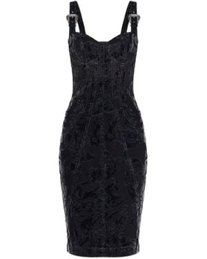 Versace Jeans Couture Buckled Floral-Pattern Midi Cocktail Dress - Black
