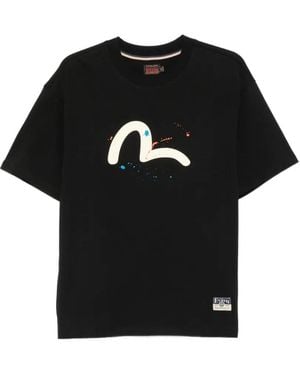 Evisu Blkx Seagull-Print Paint-Splatter T-Shirt - Black
