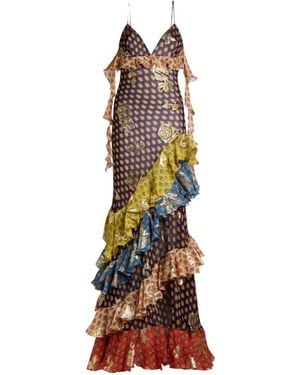 Etro Long Dress With Ruffles And A V Neck - White