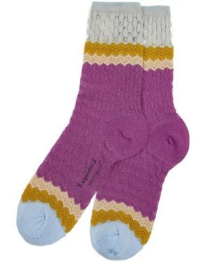 Exquisite J Ca83 Var 4 Chevron-Knit Textured Socks - Purple