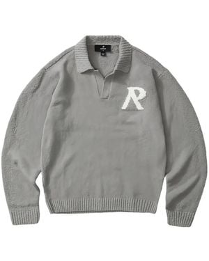 Represent Logo-Patch Polo-Collar Sweater - Gray