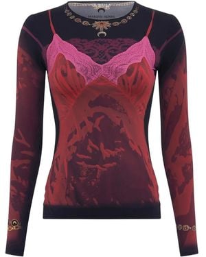 Marine Serre Printed Crew-Neck Long-Sleeved T-Shirt - Red