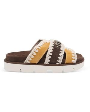 Mou Bio Crochet-Trim Logo-Plaque Sandals - White