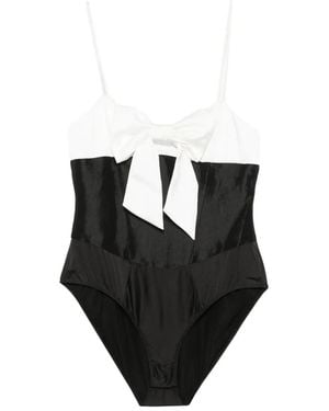 For Love & Lemons Bow-Detail Two-Tone Bodysuit - Black