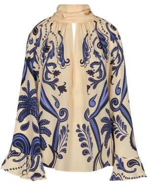 Johanna Ortiz Ritmo Sol Ruffled Printed Blouse - Blue