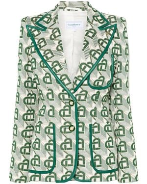 CASABLANCA Heart-Jacquard Peak-Lapel Blazer - Green